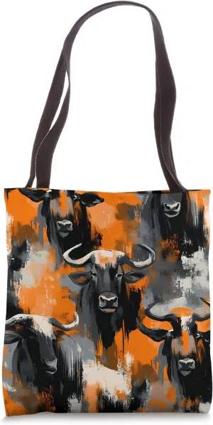 Wildebeest Expressionism Animal Wildlife Pattern Art Print Tote Bag