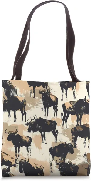 Wildebeest Expressionism Animal Wildlife Pattern Art Print Tote Bag