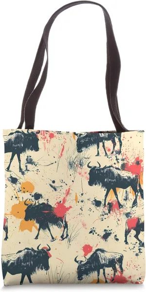 Wildebeest Expressionism Animal Wildlife Pattern Art Print Tote Bag