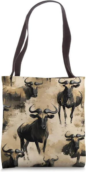 Wildebeest Expressionism Animal Wildlife Pattern Art Print Tote Bag