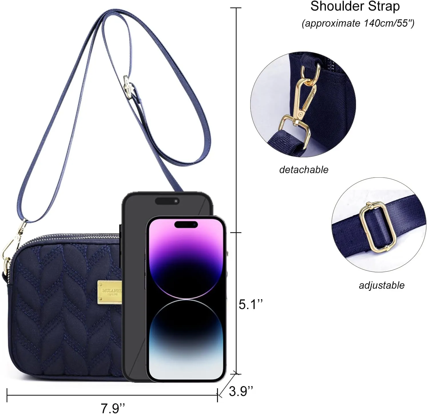 WITERY Small Crossboby Purse for Women - Waterproof Nylon Crossbody Phone Purse Shoulder Bag with Adjustable Strap