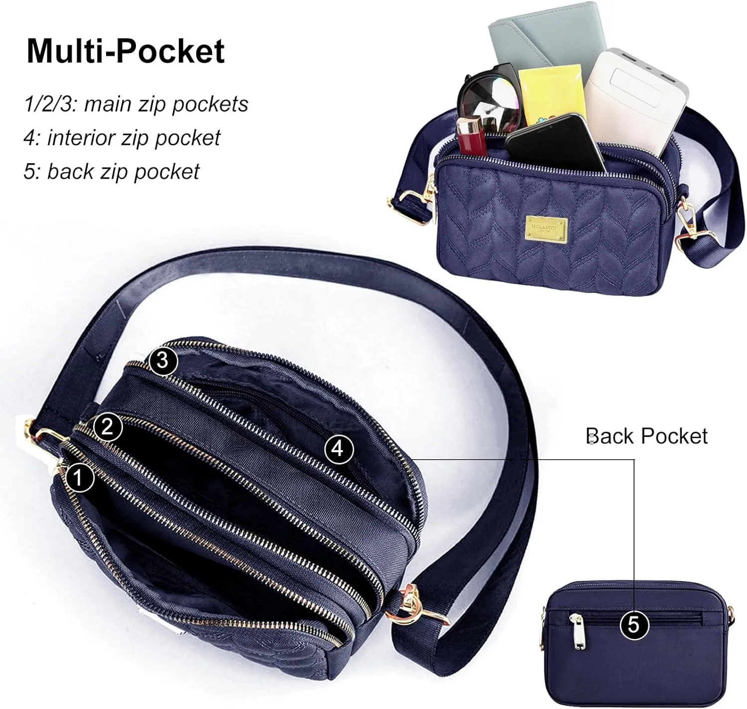 WITERY Small Crossboby Purse for Women - Waterproof Nylon Crossbody Phone Purse Shoulder Bag with Adjustable Strap