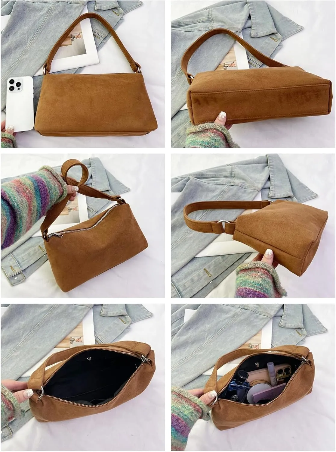 Women 2025 Fall Winter Retro Suede Shoulder Bag Small Hand Purse Soft PU Suede Clutch Bag