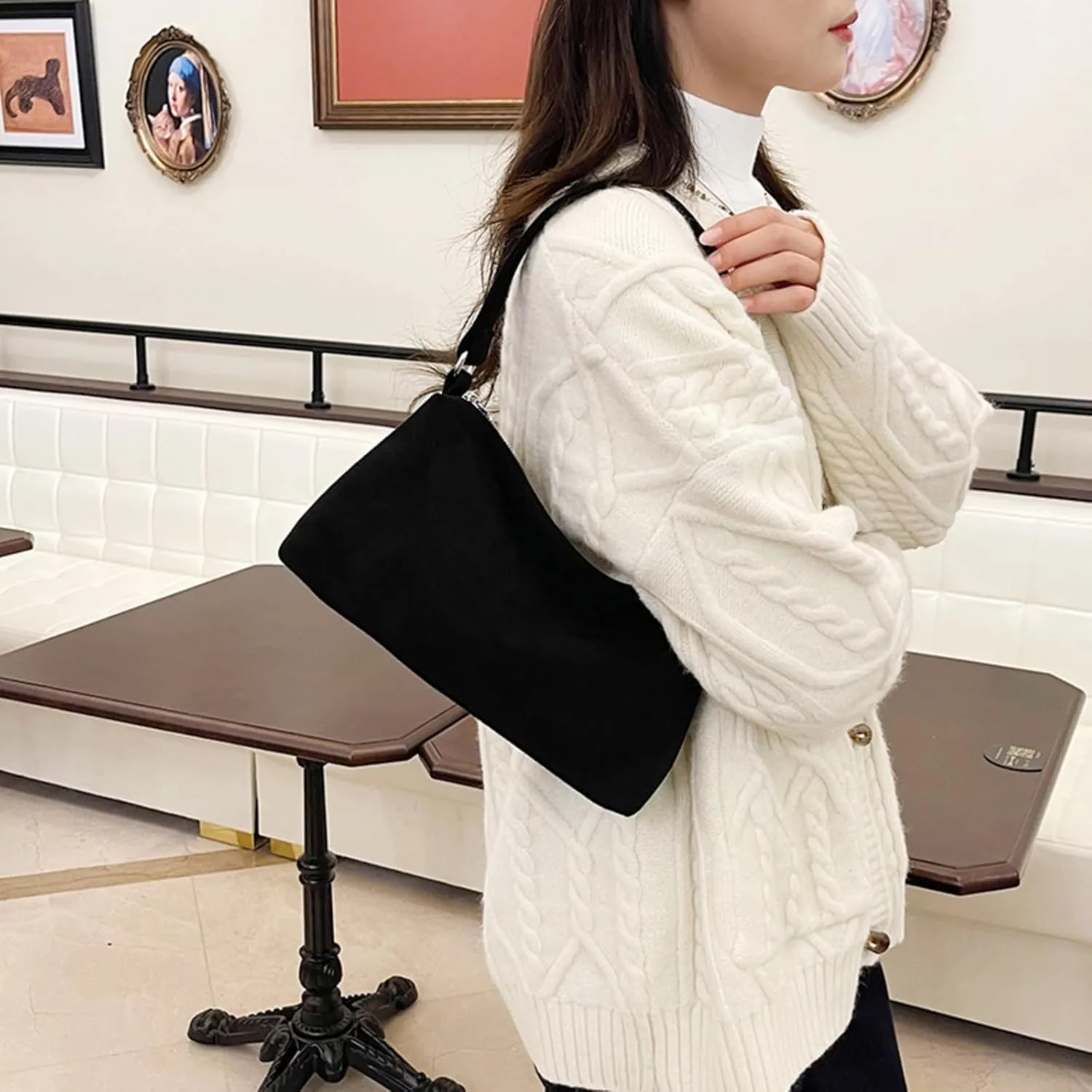 Women 2025 Fall Winter Retro Suede Shoulder Bag Small Hand Purse Soft PU Suede Clutch Bag