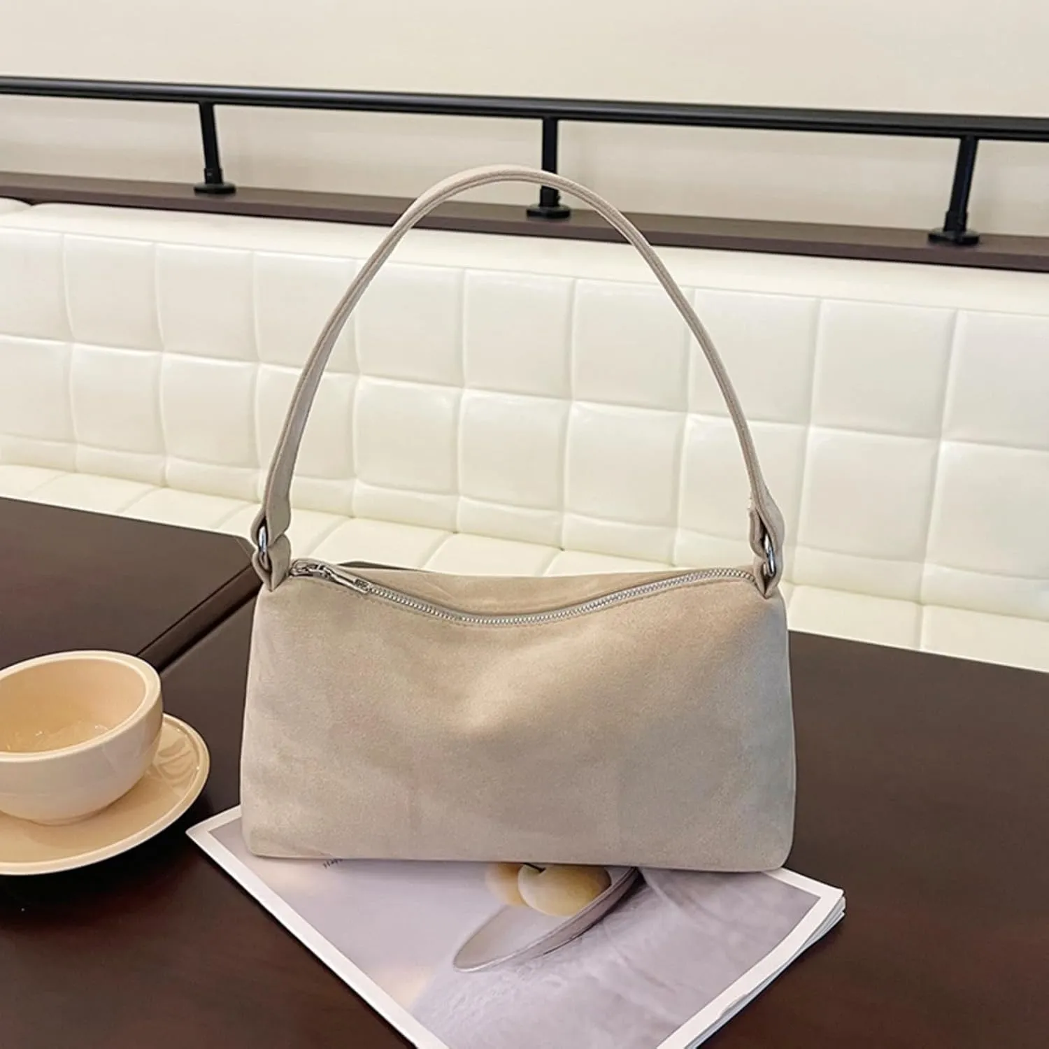 Women 2025 Fall Winter Retro Suede Shoulder Bag Small Hand Purse Soft PU Suede Clutch Bag