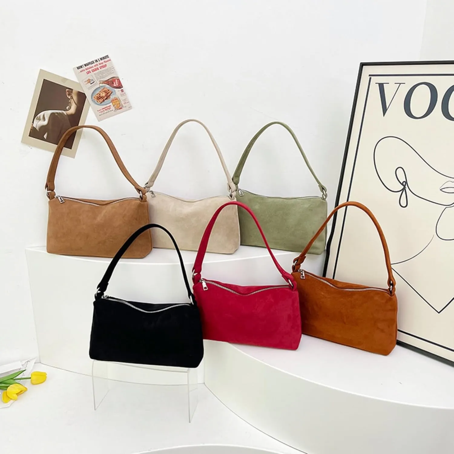 Women 2025 Fall Winter Retro Suede Shoulder Bag Small Hand Purse Soft PU Suede Clutch Bag