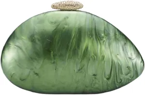Women Acrylic Evening Clutch Chic Shell Purse Egg Handbag Marble Shoulder Crossbody Bag for Prom Cocktail Party