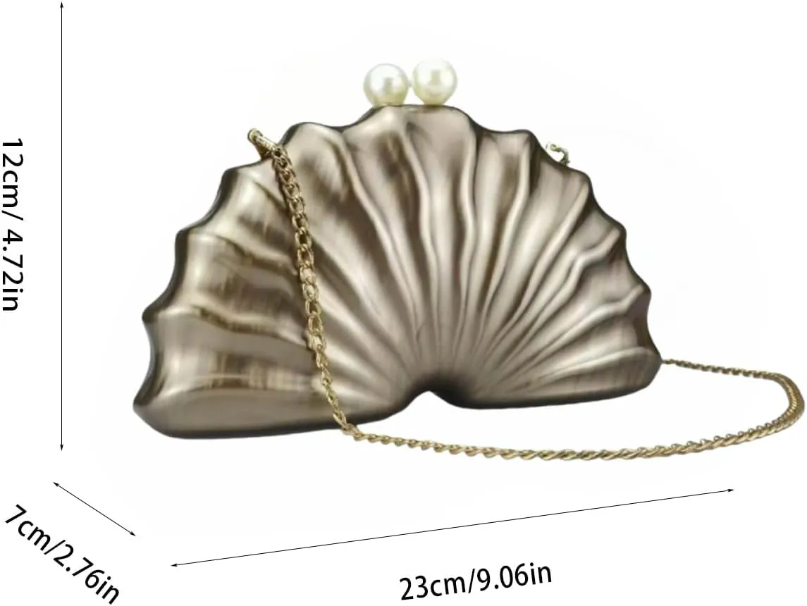 Women Acrylic Shell Shaped Clutch Luxury Marble Acrylic Evening Handbag Unique Chain Shoulder Bag Wedding Party Purses