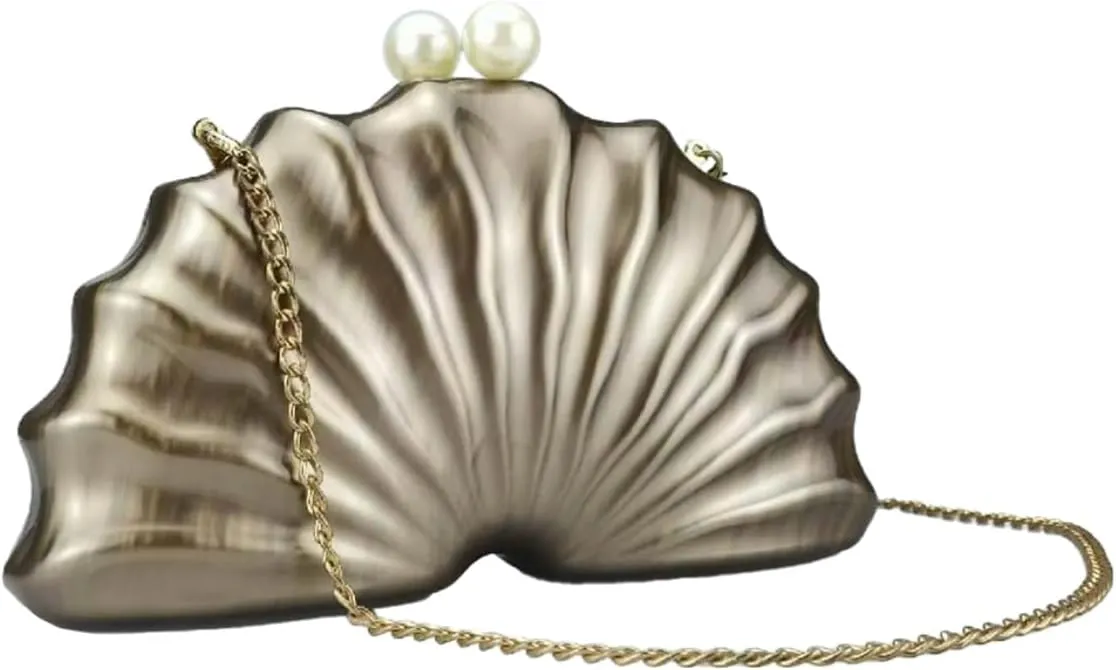 Women Acrylic Shell Shaped Clutch Luxury Marble Acrylic Evening Handbag Unique Chain Shoulder Bag Wedding Party Purses