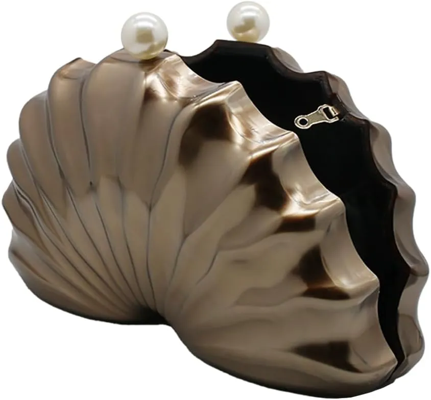 Women Acrylic Shell Shaped Clutch Luxury Marble Acrylic Evening Handbag Unique Chain Shoulder Bag Wedding Party Purses