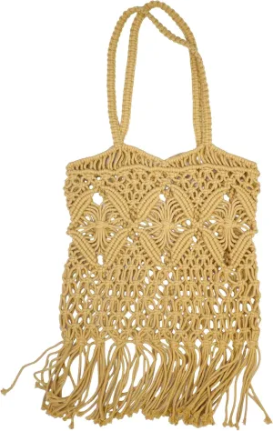 Women Bohemian Style Cotton Rope Beach Handbag Summer Tassel Hand-Woven Shoulder Bag for Vacation