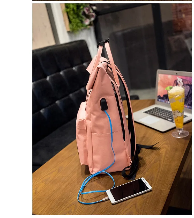Women Canvas Backpack (USB Charging)