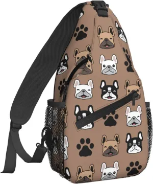 Women Dog Face French Bulldog Paw Crossbody Sling Backpack for Men Chest Bag Shoulder Bag Lightweight One Strap Backpack Travel Outdoor Daypack