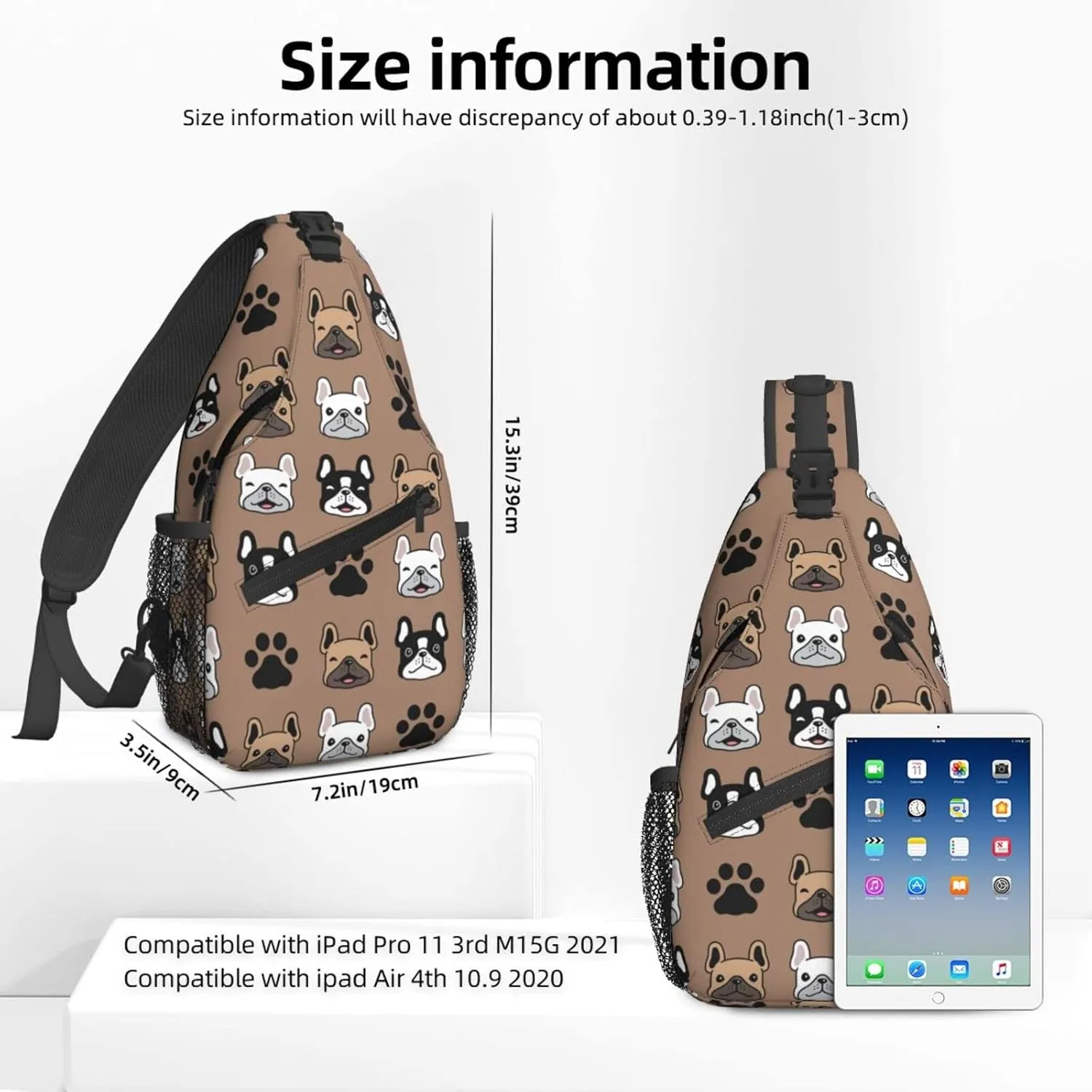 Women Dog Face French Bulldog Paw Crossbody Sling Backpack for Men Chest Bag Shoulder Bag Lightweight One Strap Backpack Travel Outdoor Daypack