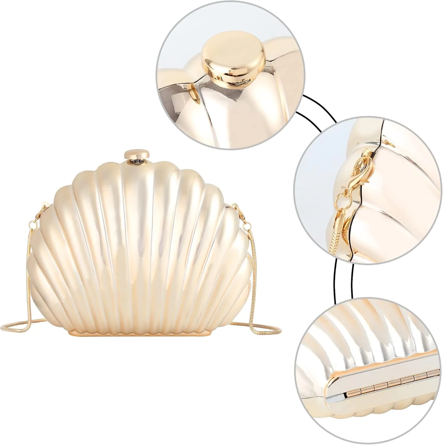 Women Evening Bag Acrylic Clutch Purse Shell Shape Shoulder Cross-body Bag Chain Box Bag