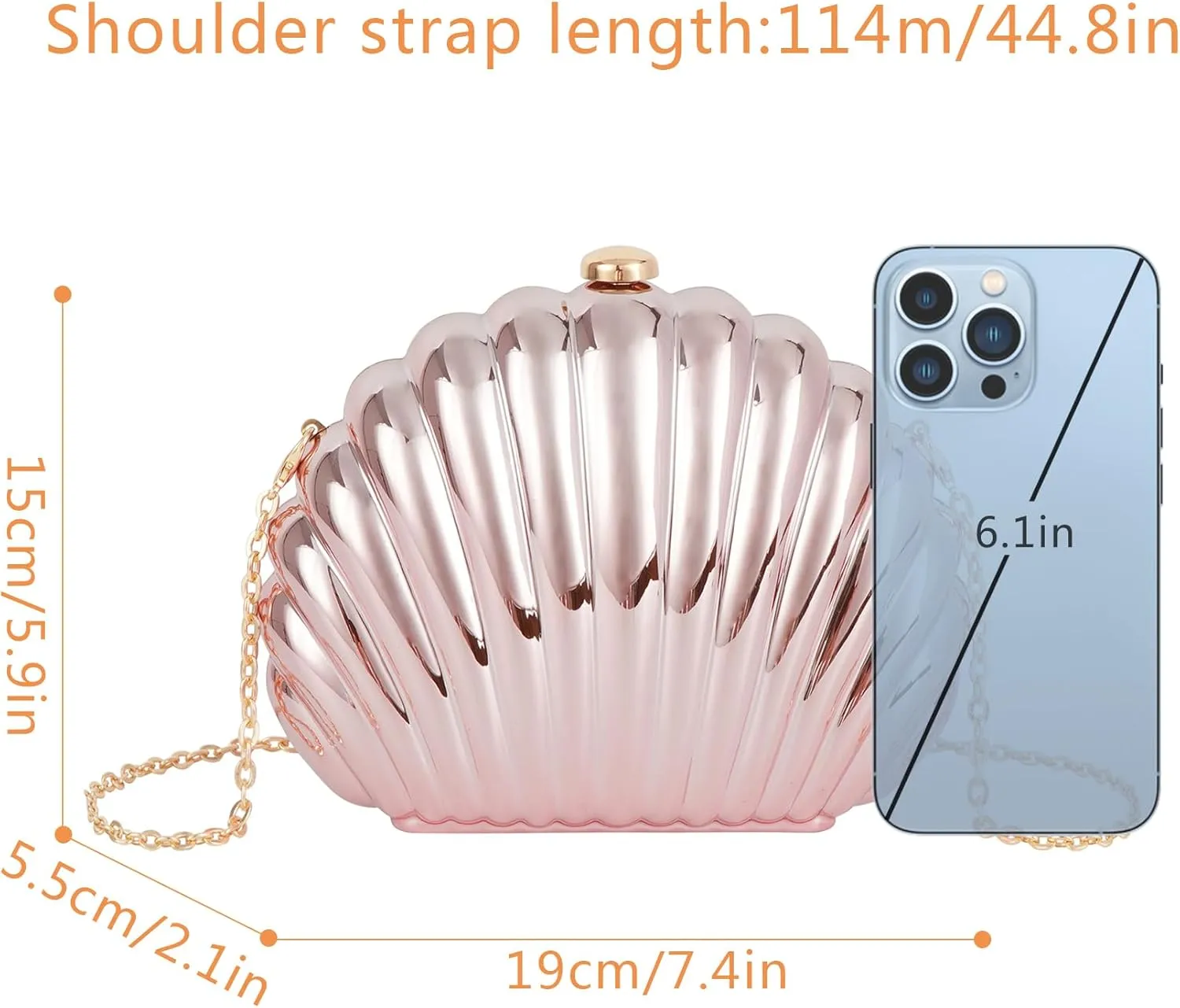 Women Evening Bag Acrylic Clutch Purse Shell Shape Shoulder Cross-body Bag Chain Box Bag