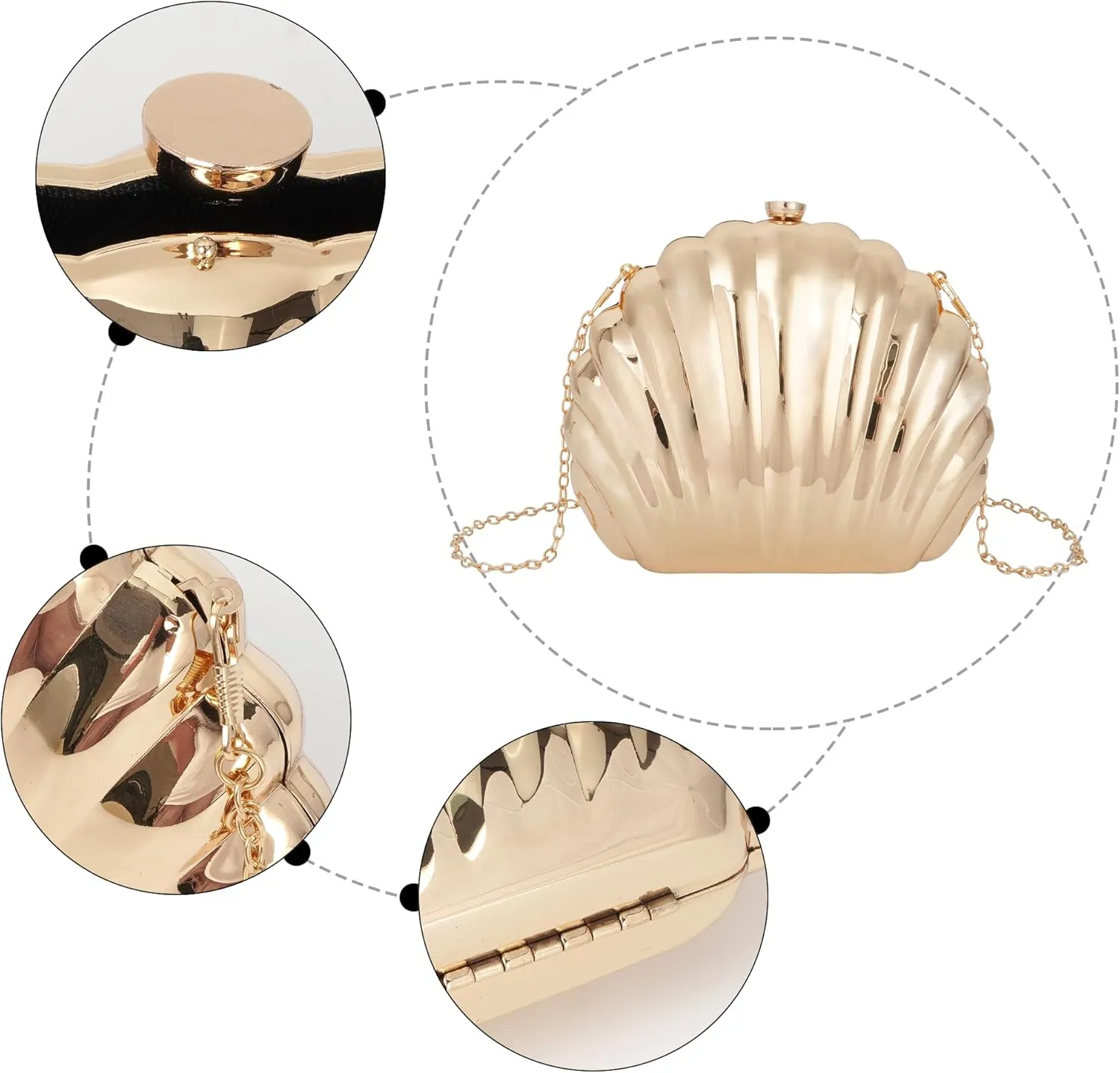 Women Evening Bag Acrylic Clutch Purse Shell Shape Shoulder Cross-body Bag Chain Box Bag
