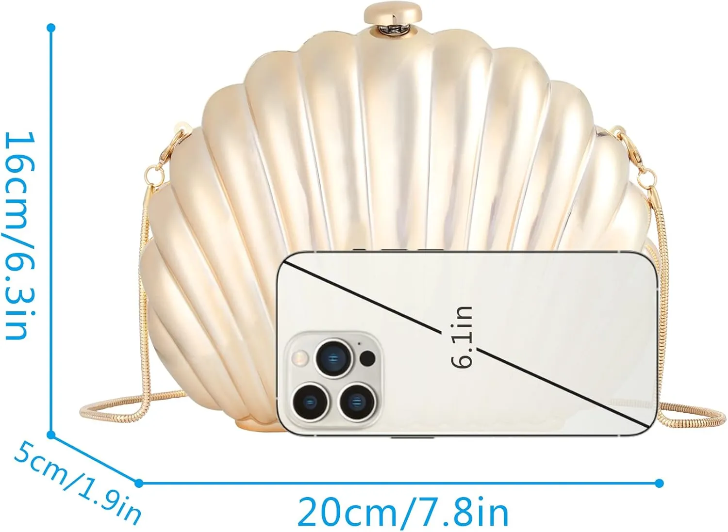 Women Evening Bag Acrylic Clutch Purse Shell Shape Shoulder Cross-body Bag Chain Box Bag