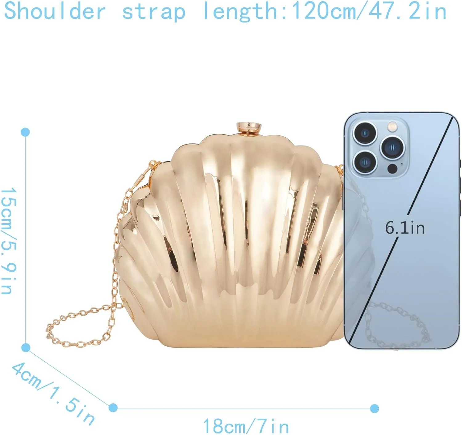 Women Evening Bag Acrylic Clutch Purse Shell Shape Shoulder Cross-body Bag Chain Box Bag