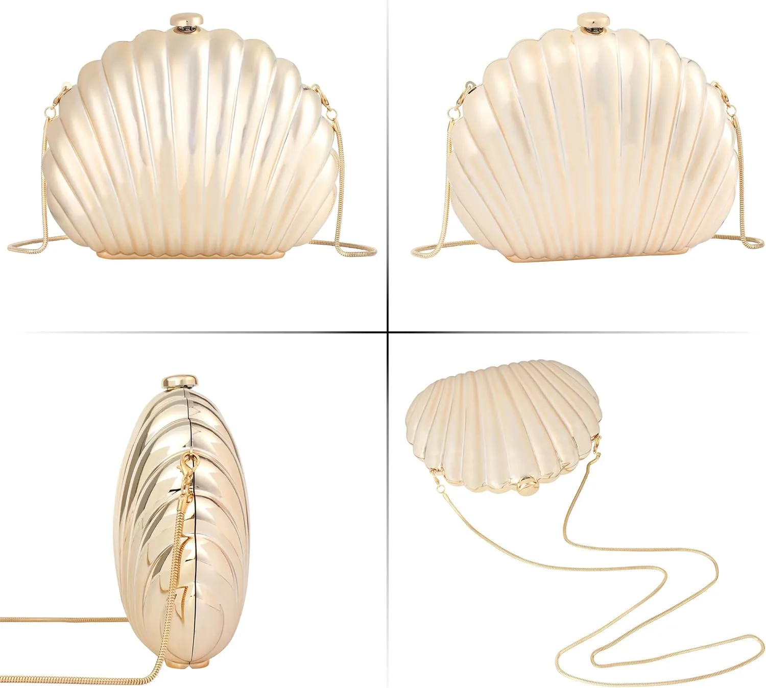 Women Evening Bag Acrylic Clutch Purse Shell Shape Shoulder Cross-body Bag Chain Box Bag