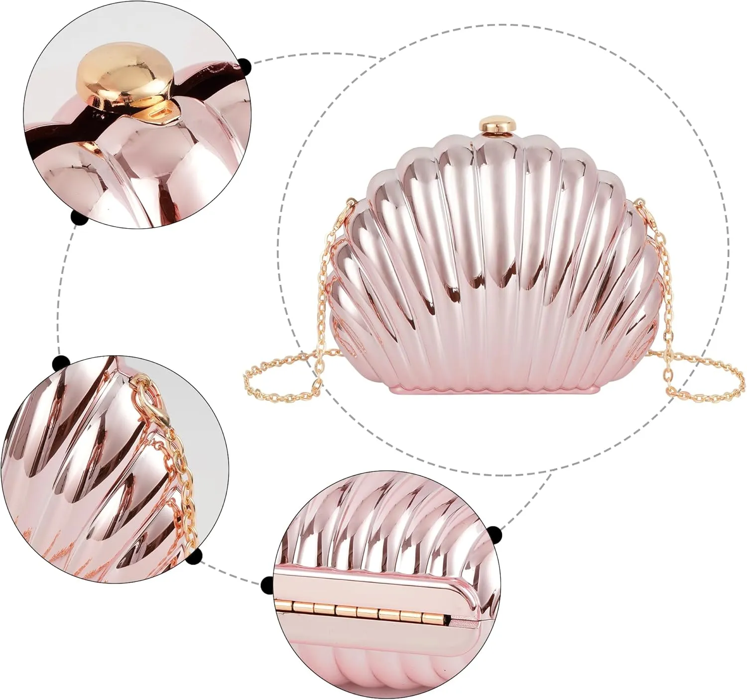 Women Evening Bag Acrylic Clutch Purse Shell Shape Shoulder Cross-body Bag Chain Box Bag