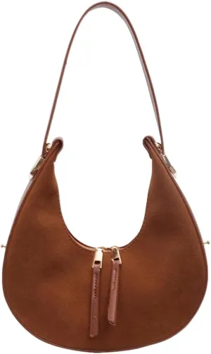 Women Faux Suede Shoulder Bag Fashion Underarm Bag Large Capacity Elegant Shoulder Purse Zip Closure Vintage Commuti