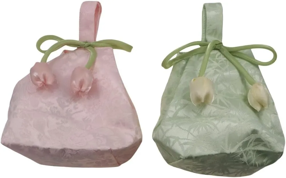 Women Knot Handbag Flower Tassel Wrist Bag Floral Small Gift Bags with Handles Mini Candy Bags for Valentine's Day, Wedding