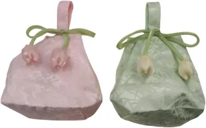 Women Knot Handbag Flower Tassel Wrist Bag Floral Small Gift Bags with Handles Mini Candy Bags for Valentine's Day, Wedding