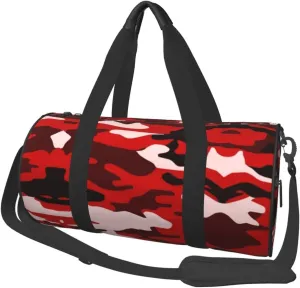 Women Men Red Camouflage Round Duffel Weekender Bag Travel Bag