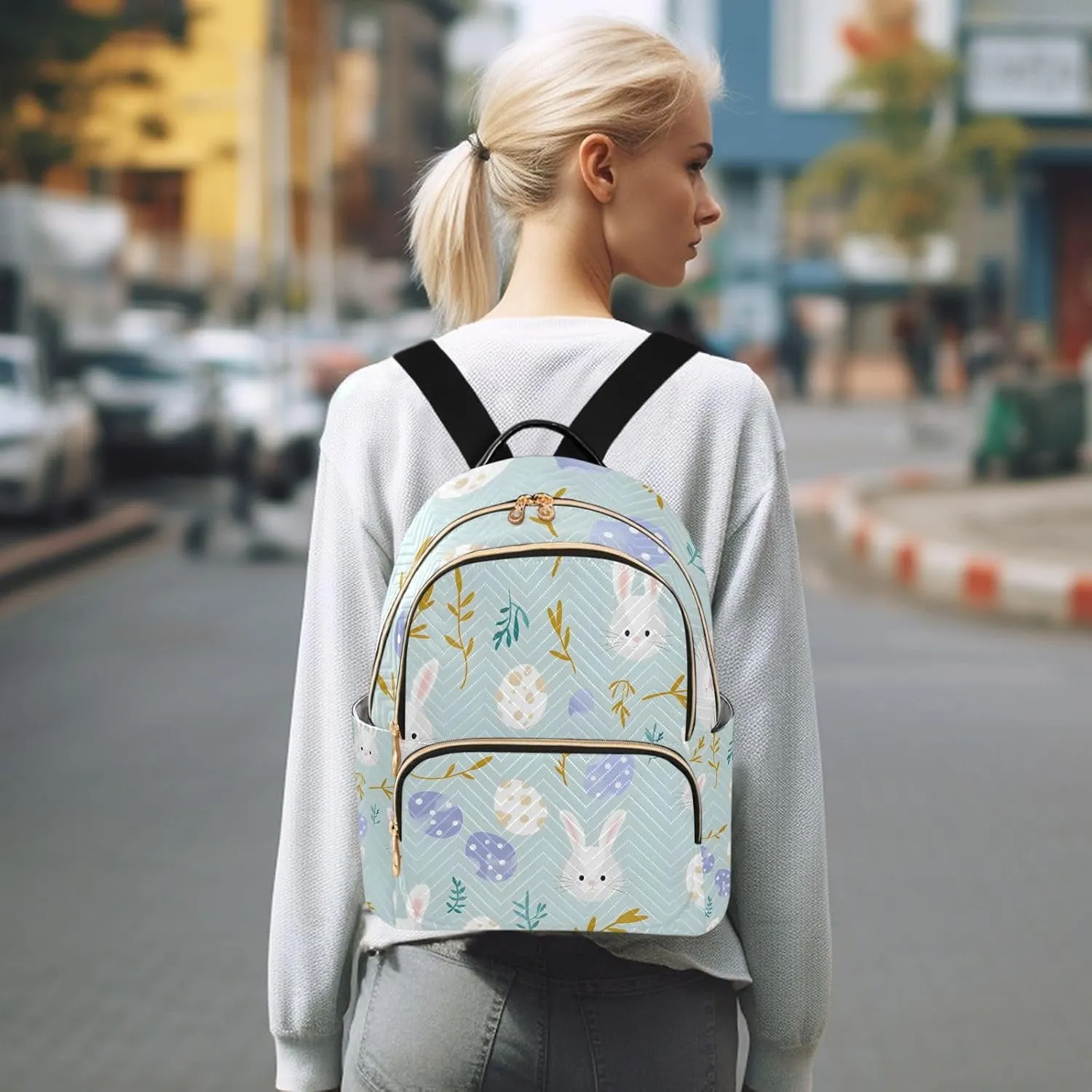 Women Mini Backpack Purse Bag Lightweight Casual Daily Travel Backpack Easter Bunny A Lovely Seamless Pattern Of Easter Eggs Back Pack Fashion Multipurpose Shoulder Bag