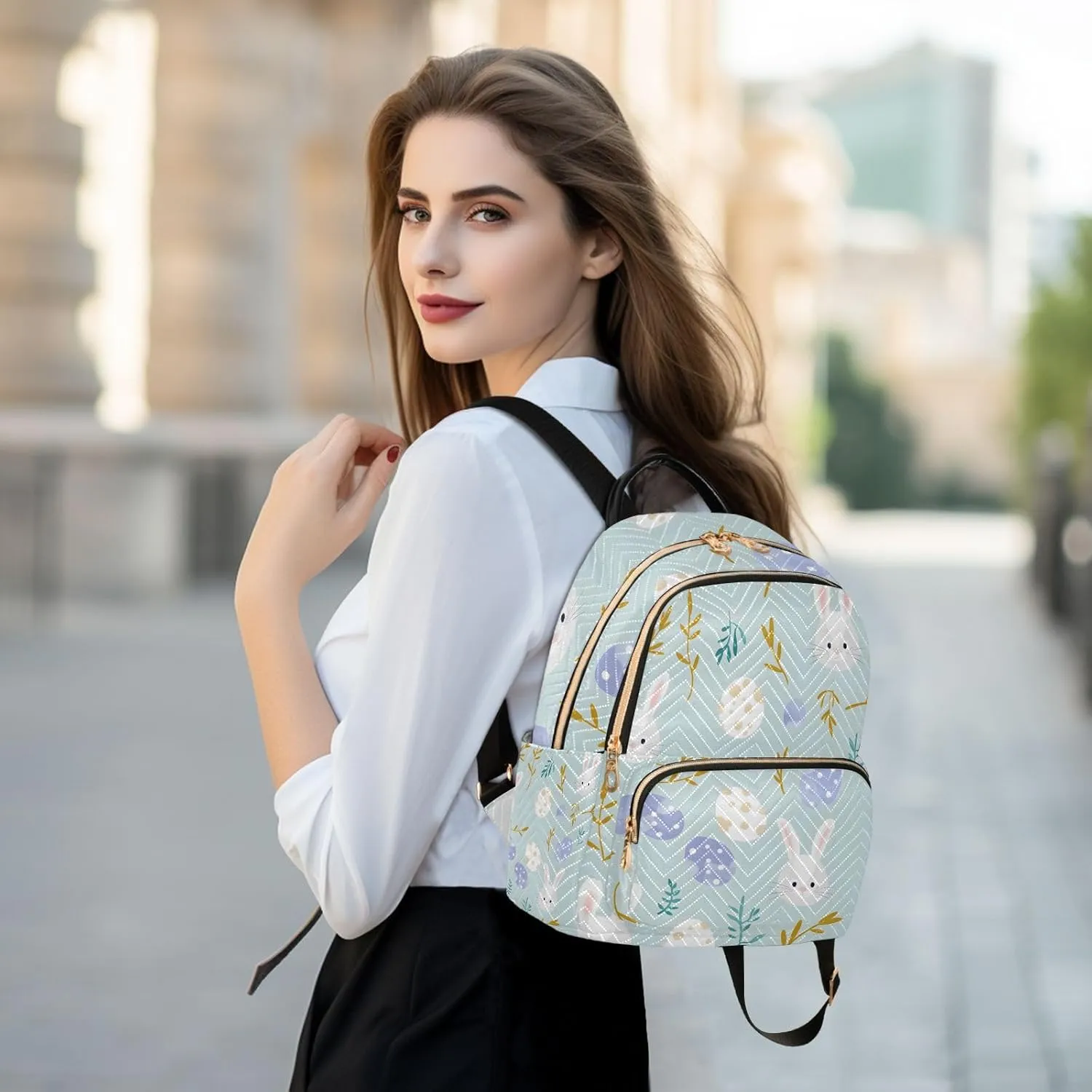 Women Mini Backpack Purse Bag Lightweight Casual Daily Travel Backpack Easter Bunny A Lovely Seamless Pattern Of Easter Eggs Back Pack Fashion Multipurpose Shoulder Bag