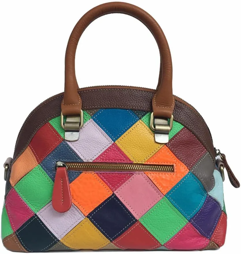 Women Multicolored Flowers Tote Genuine Leather Shell Purse Colorful Flora Shoulder Handbag Bohemian Crossbody Bag