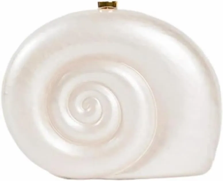 Women Pearl Acrylic Shell Purse Conch Acrylic Clutch Trendy Snail Shape Evening Handbag for Party Prom