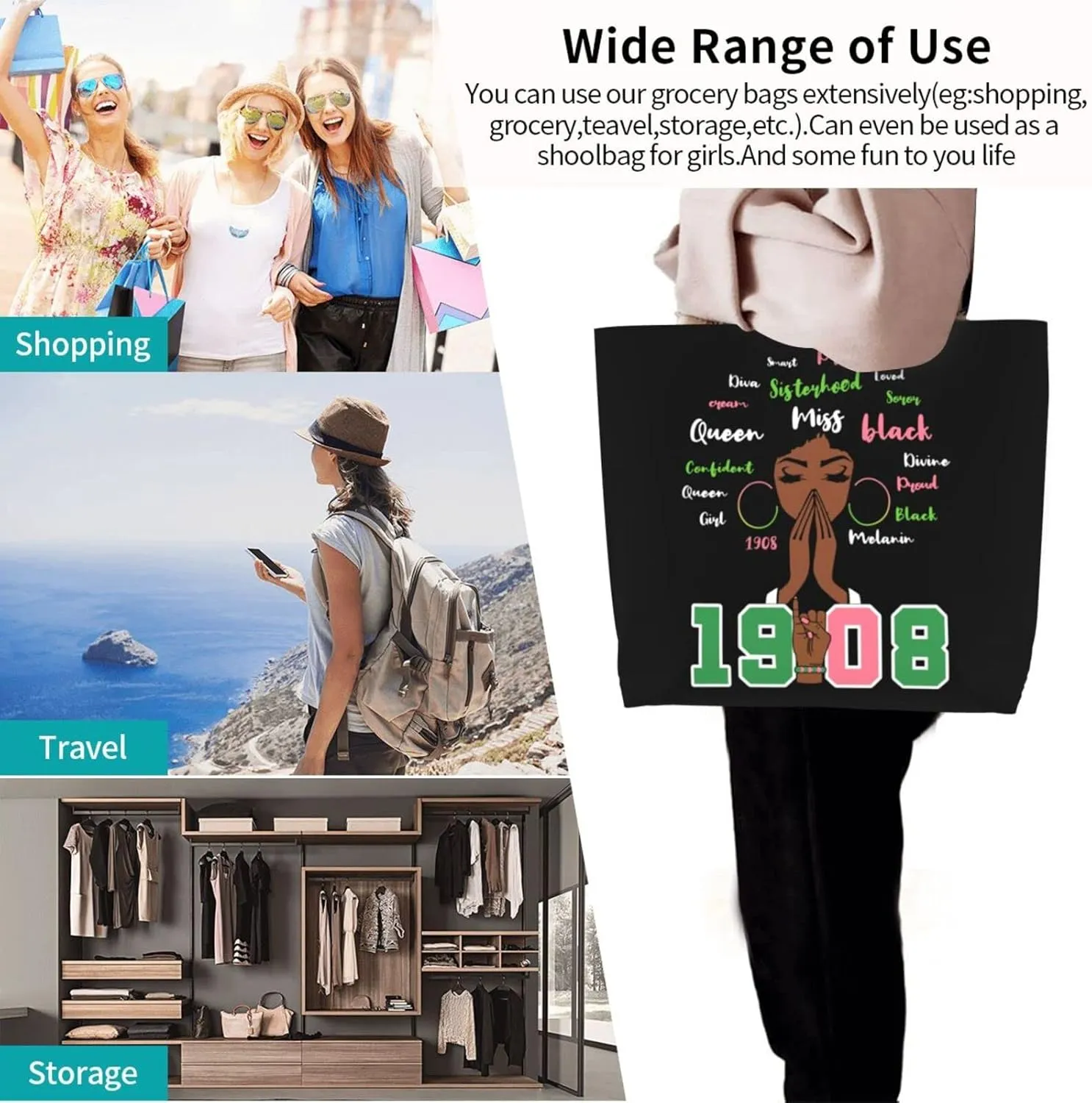 Women Reusable Grocery Bag Waterproof Shopping Handbag