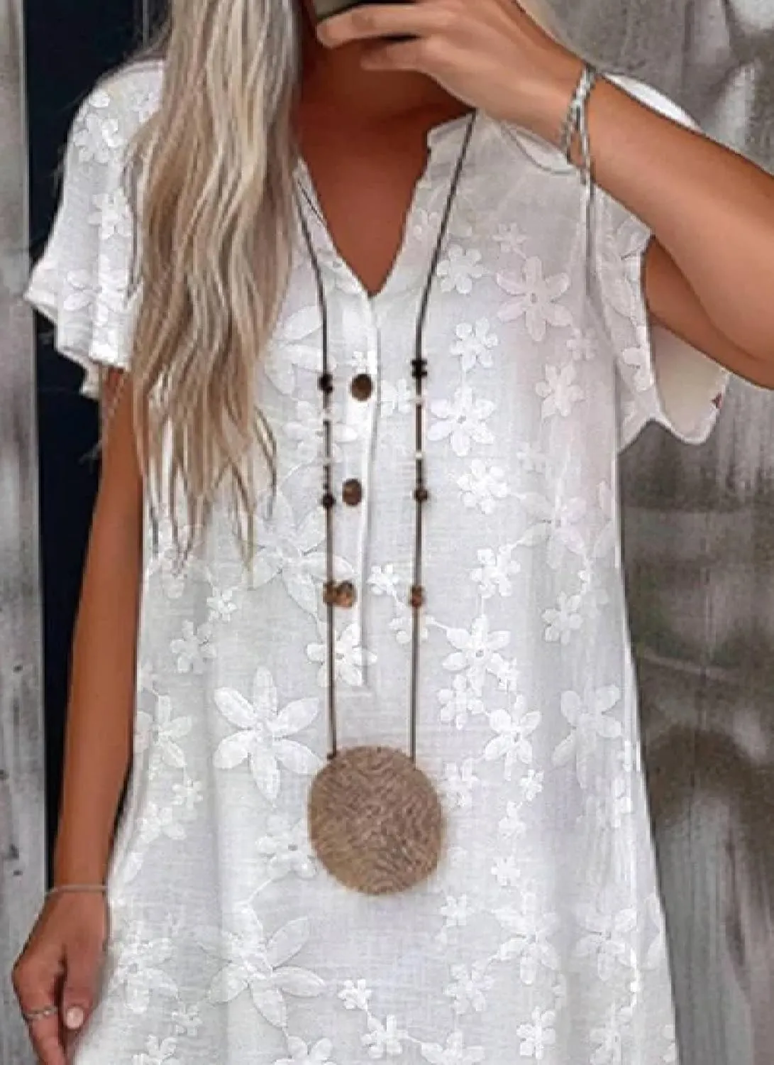 Women Shift Dresses Casual Short Sleeve Floral Embroidery V Neck Dress Elegant Party Vacation Summer Mini Linen Dress