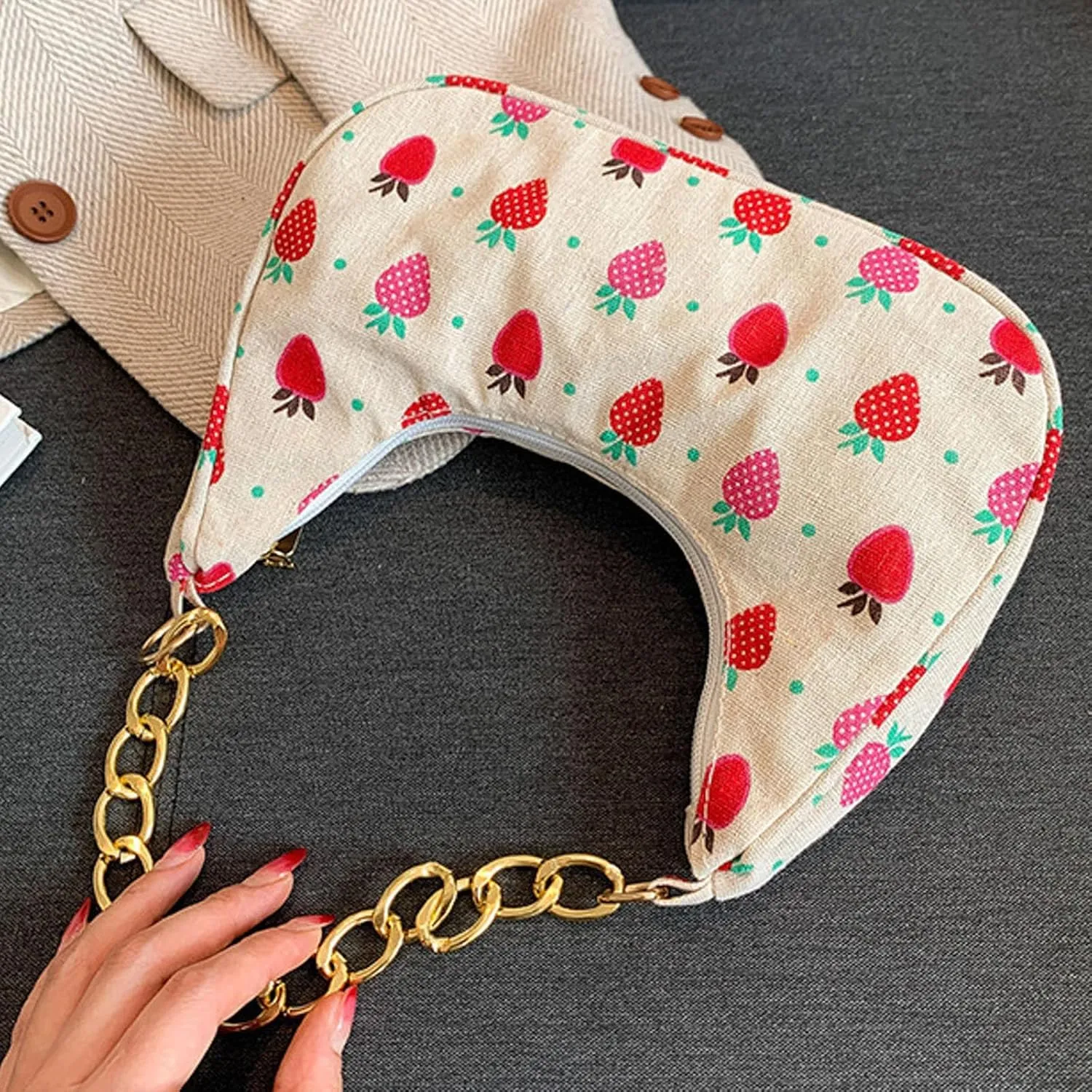 Women Shoulder Bag Fashionable New Pattern Flower Print Cute Daily Zipper Handbag Shoulder Tote Bag (Red, One Size)