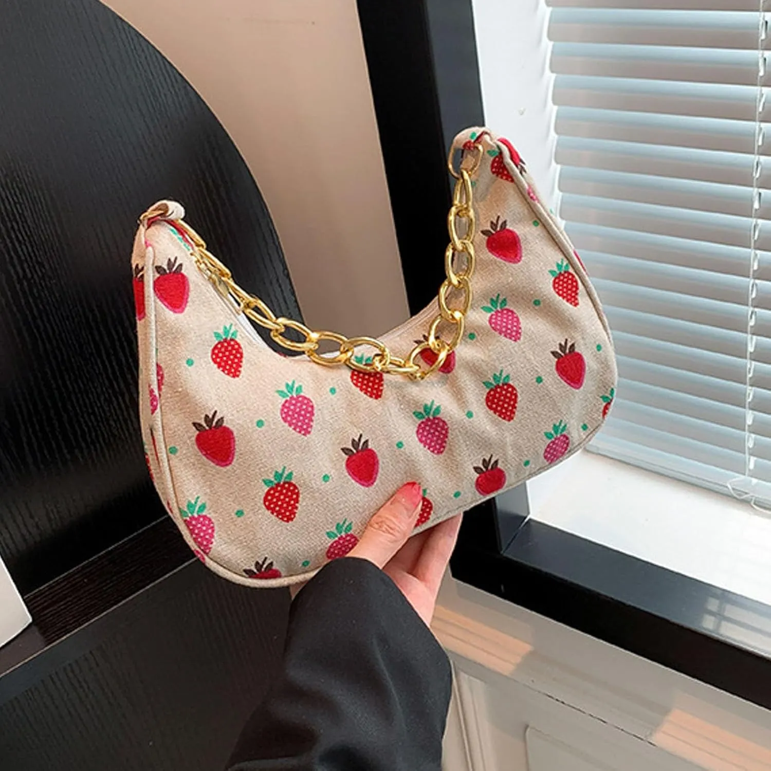 Women Shoulder Bag Fashionable New Pattern Flower Print Cute Daily Zipper Handbag Shoulder Tote Bag (Red, One Size)
