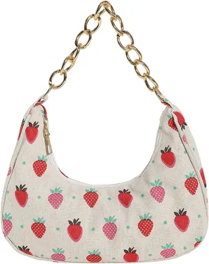 Women Shoulder Bag Fashionable New Pattern Flower Print Cute Daily Zipper Handbag Shoulder Tote Bag (Red, One Size)