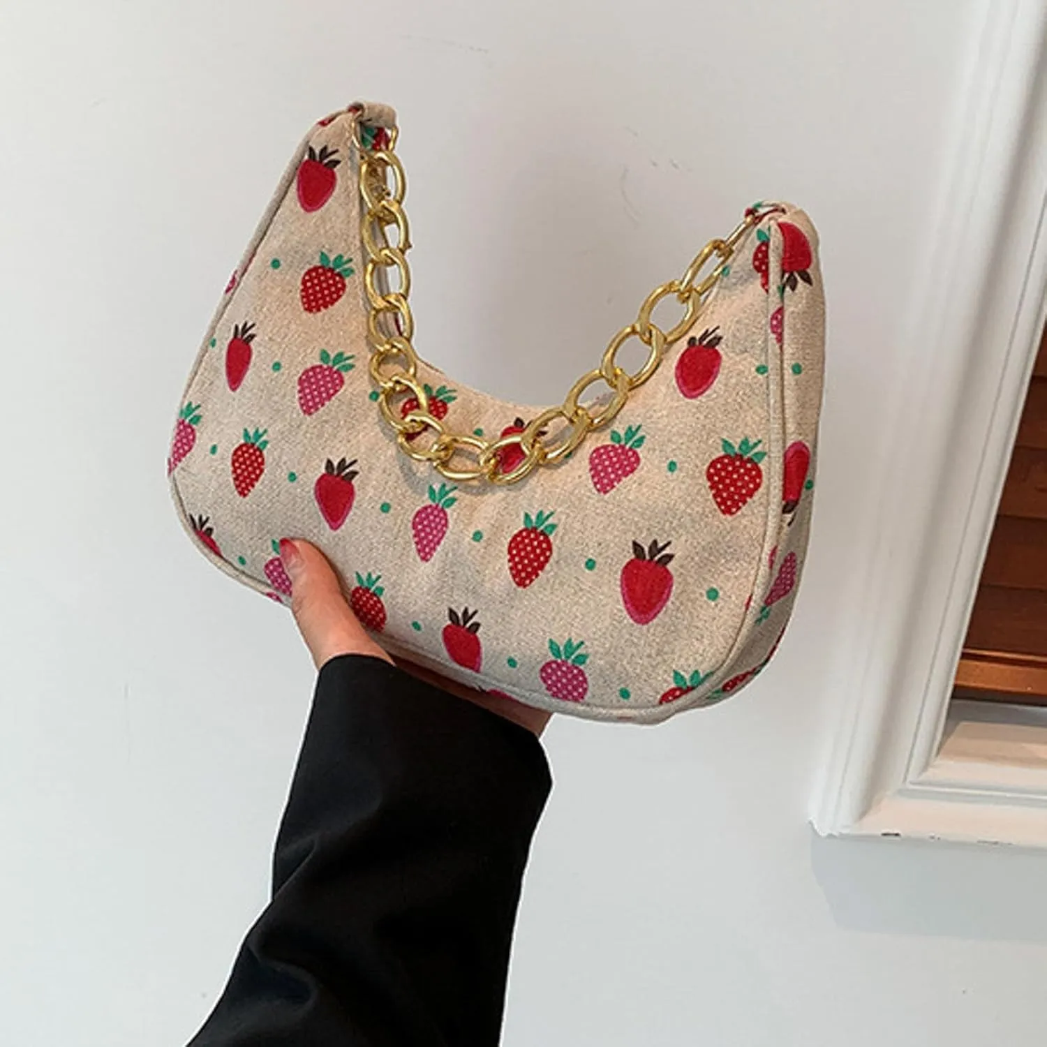Women Shoulder Bag Fashionable New Pattern Flower Print Cute Daily Zipper Handbag Shoulder Tote Bag (Red, One Size)