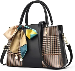 Women Tote Bag PU Braided Handbag Bow Ribbon Pearl Embellished Tote Top Handle Crossbody Bags with Detachable Shoulder Strap