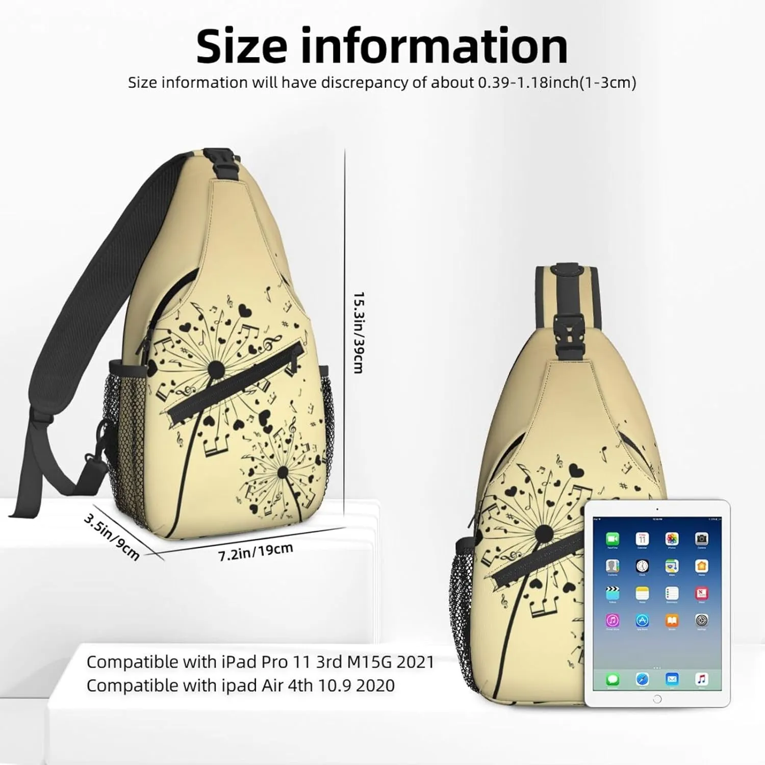 Women Vintage Dandelion Music Notes Crossbody Sling Backpack for Men Chest Bag Shoulder Bag Lightweight One Strap Backpack Travel Outdoor Daypack