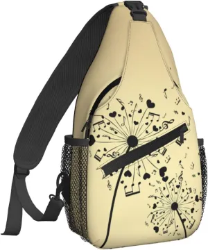 Women Vintage Dandelion Music Notes Crossbody Sling Backpack for Men Chest Bag Shoulder Bag Lightweight One Strap Backpack Travel Outdoor Daypack