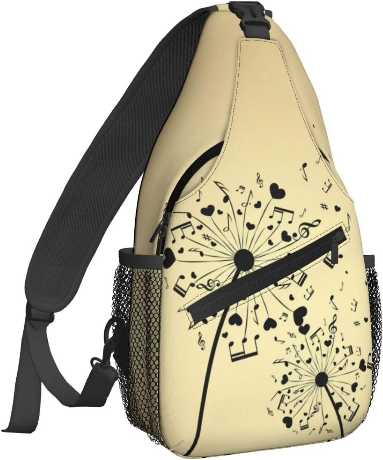 Women Vintage Dandelion Music Notes Crossbody Sling Backpack for Men Chest Bag Shoulder Bag Lightweight One Strap Backpack Travel Outdoor Daypack