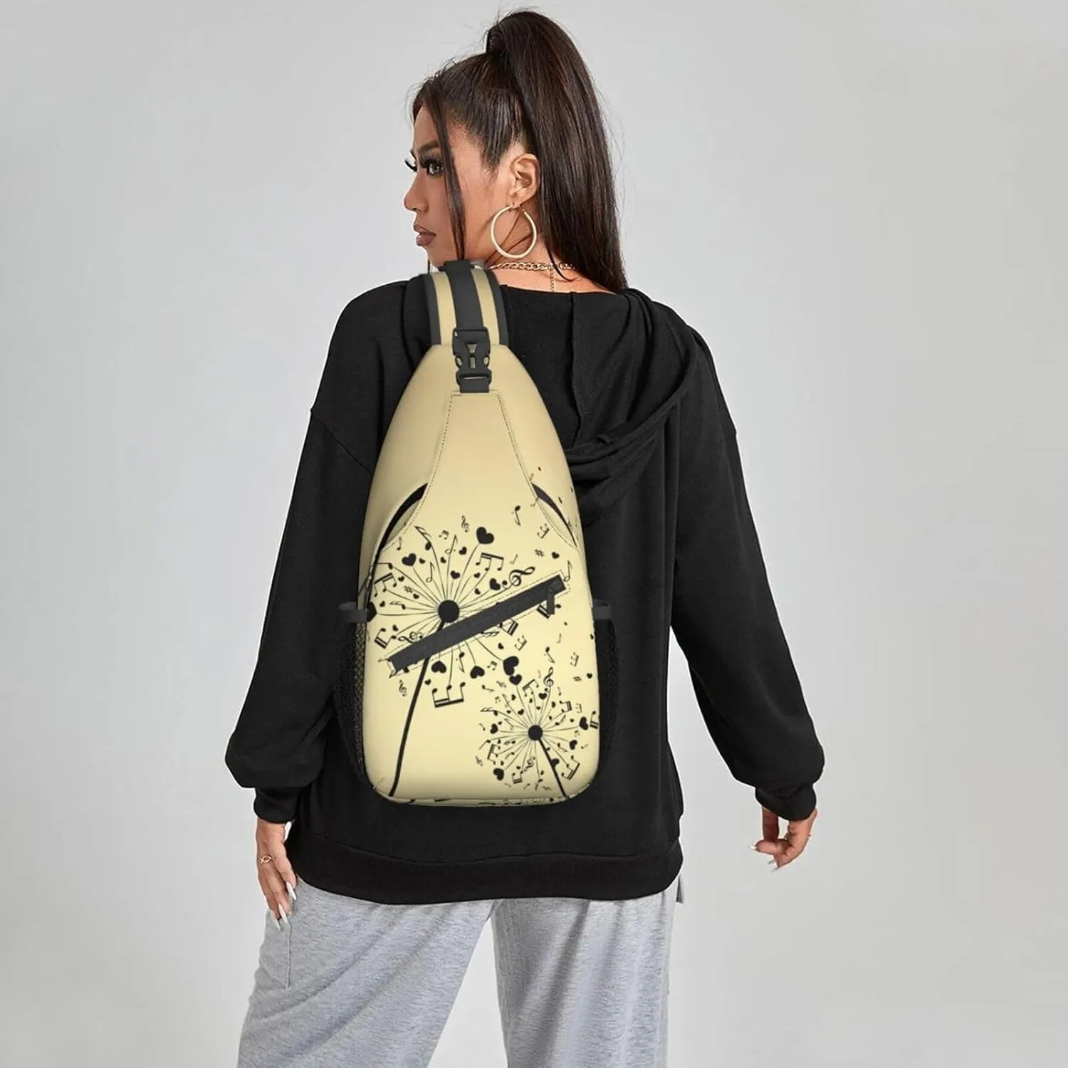 Women Vintage Dandelion Music Notes Crossbody Sling Backpack for Men Chest Bag Shoulder Bag Lightweight One Strap Backpack Travel Outdoor Daypack