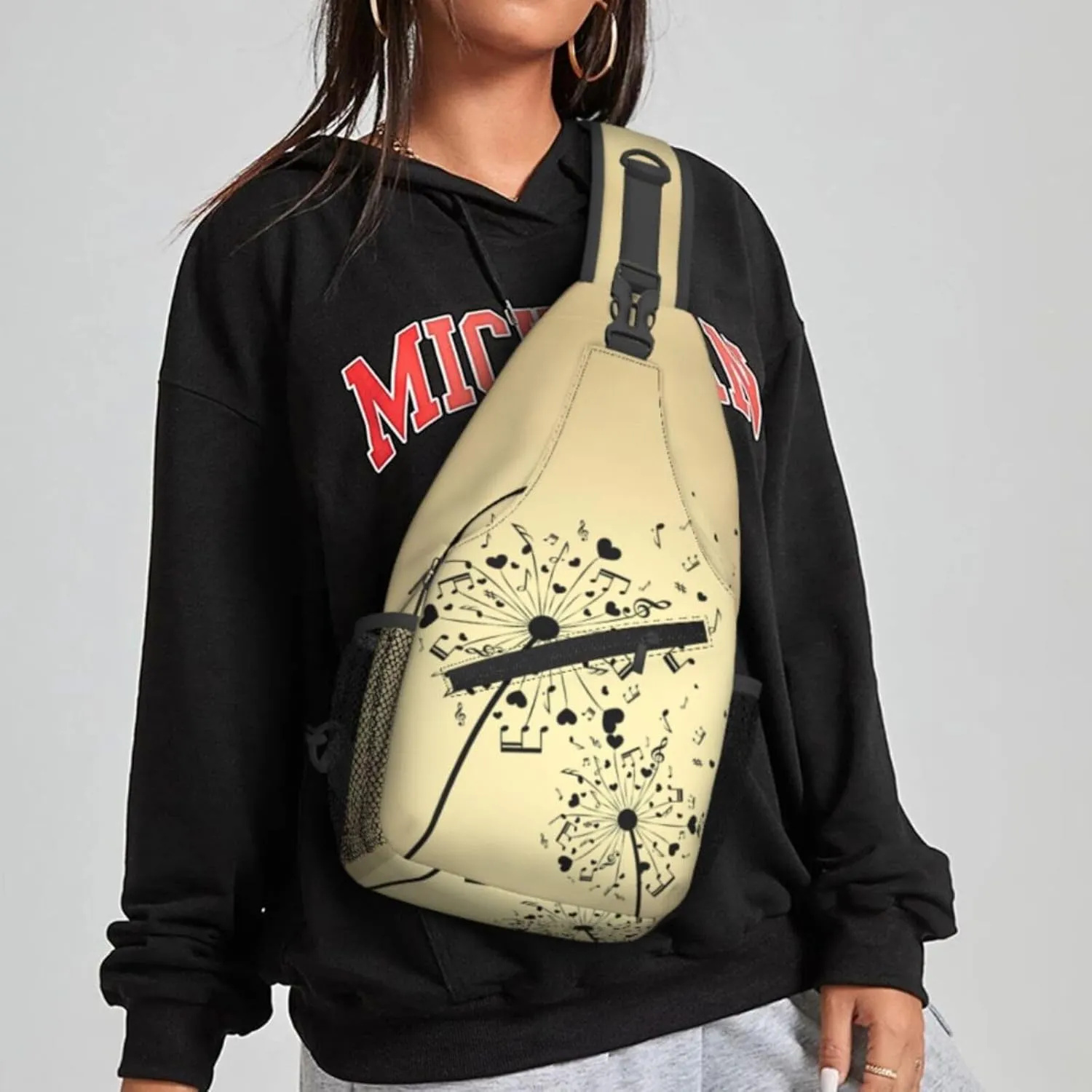 Women Vintage Dandelion Music Notes Crossbody Sling Backpack for Men Chest Bag Shoulder Bag Lightweight One Strap Backpack Travel Outdoor Daypack