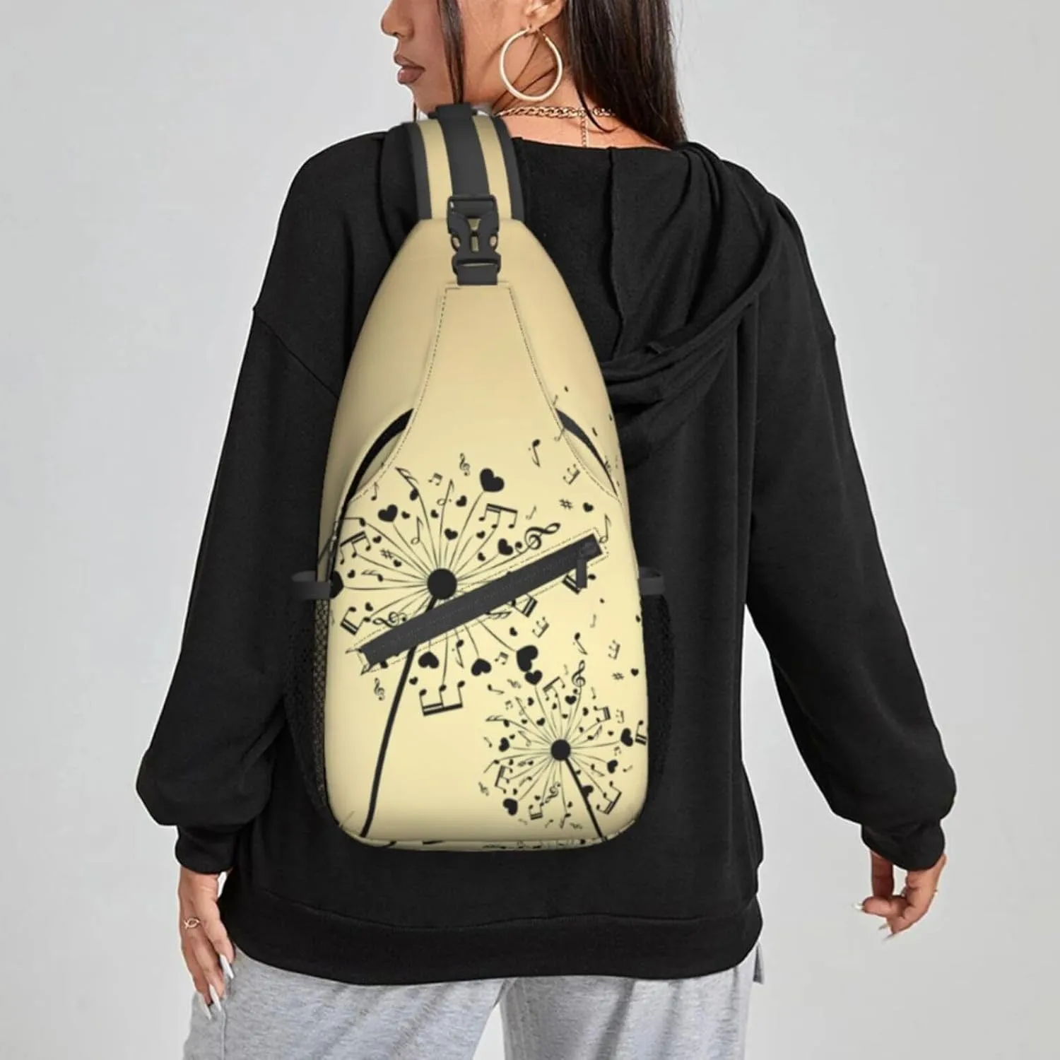 Women Vintage Dandelion Music Notes Crossbody Sling Backpack for Men Chest Bag Shoulder Bag Lightweight One Strap Backpack Travel Outdoor Daypack