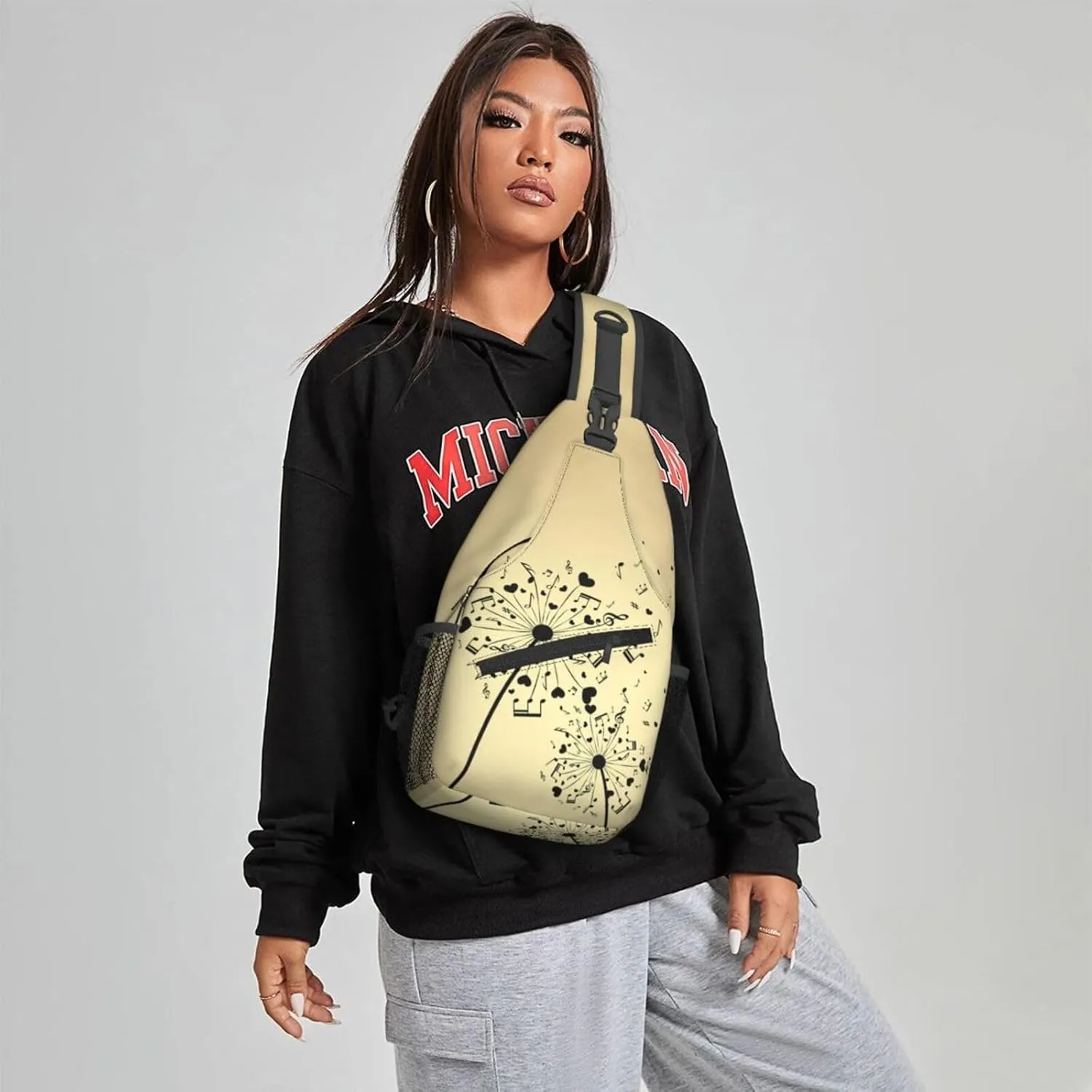 Women Vintage Dandelion Music Notes Crossbody Sling Backpack for Men Chest Bag Shoulder Bag Lightweight One Strap Backpack Travel Outdoor Daypack