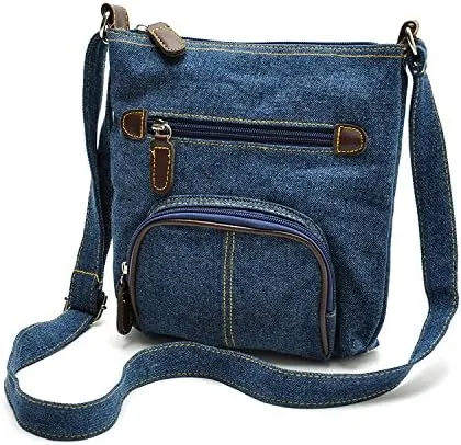 Women's Casual Canvas Bag Jeans Tannin Blue Denim Front Pocket Shoulder Bag Small Handbag Tote