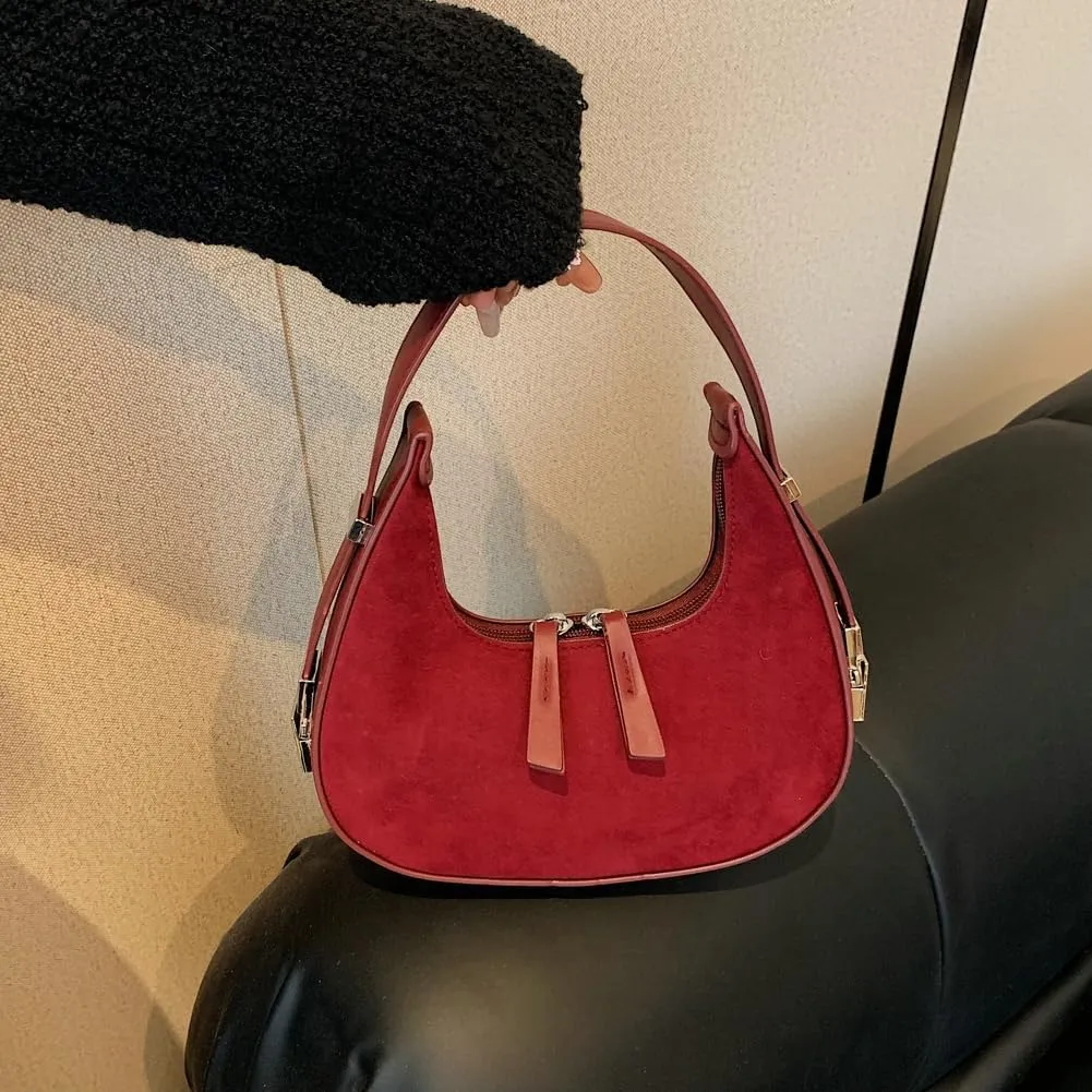 Women's Crescent Suede Shoulder Bags Fashion Suede Purse 2024 Winter Fall Vintage Hobo Handbag Daily Totes