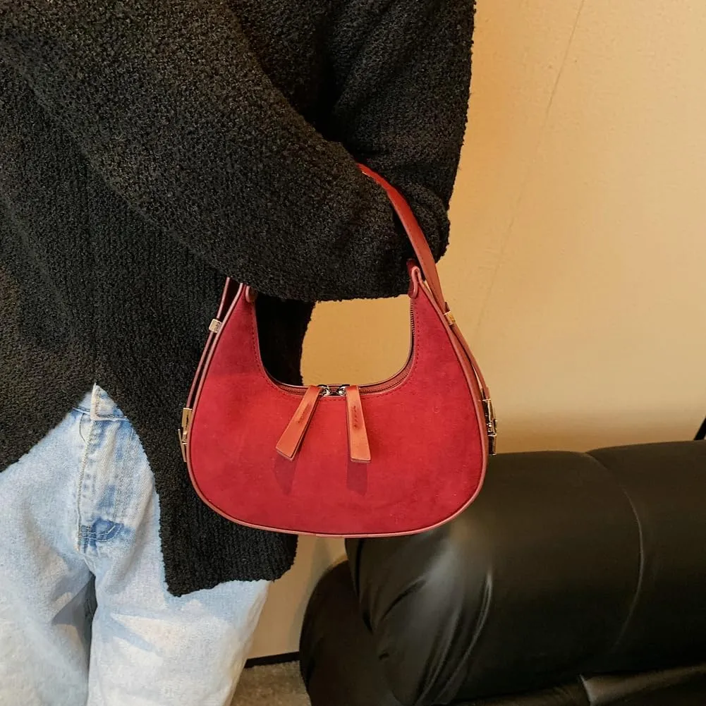 Women's Crescent Suede Shoulder Bags Fashion Suede Purse 2024 Winter Fall Vintage Hobo Handbag Daily Totes
